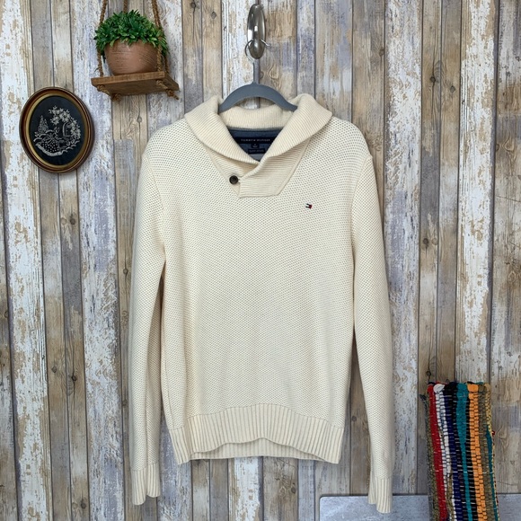 Tommy Hilfiger Other - TH Cream Wool Knit Shawl Collar Jumper Sweater